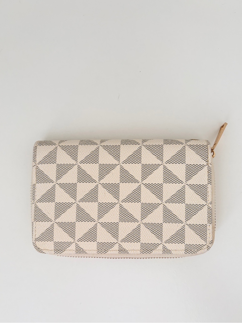 Geometric Print Zip Wallet - Cream/Gray